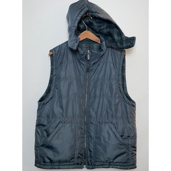 I5 Apparel Reversible Puffer Vest - Size Mens L - Plaid Flannel & Removable Hood - Picture 1 of 11